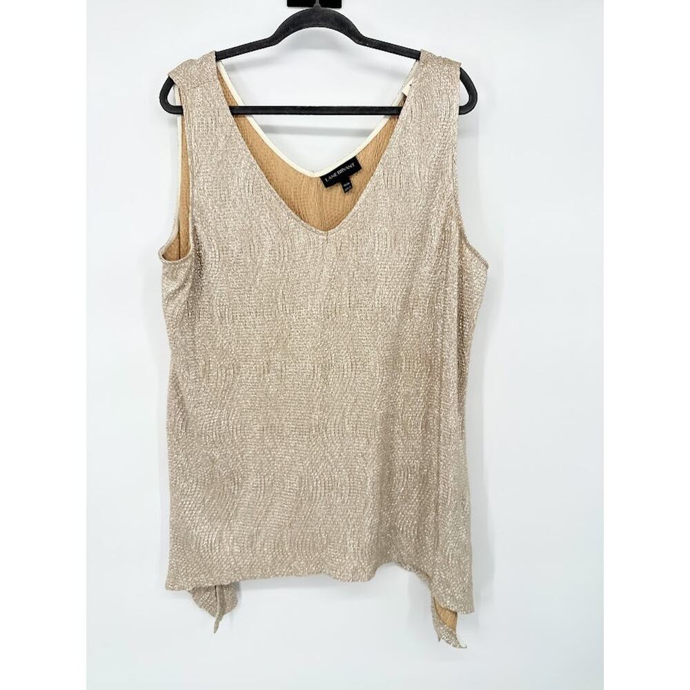 Lane Bryant Tank Top 18 20 Women Gold‎ Shimmer Shirt Assym Hem Fairy Cocktail
